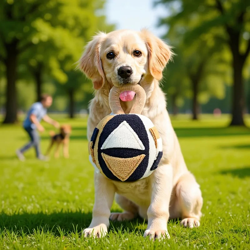 Interaktiv tuggboll för hund, hållbart aktiveringsleksak med gömda godis & ljud för starka tuggare
