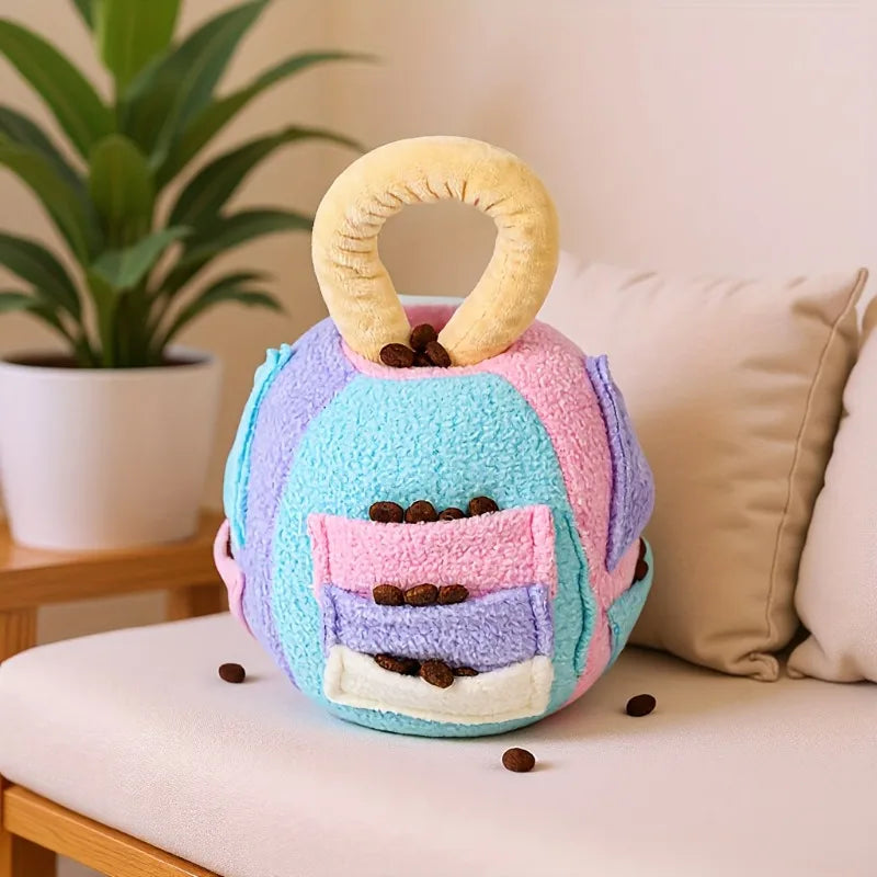 Interaktiv tuggboll för hund, hållbart aktiveringsleksak med gömda godis & ljud för starka tuggare